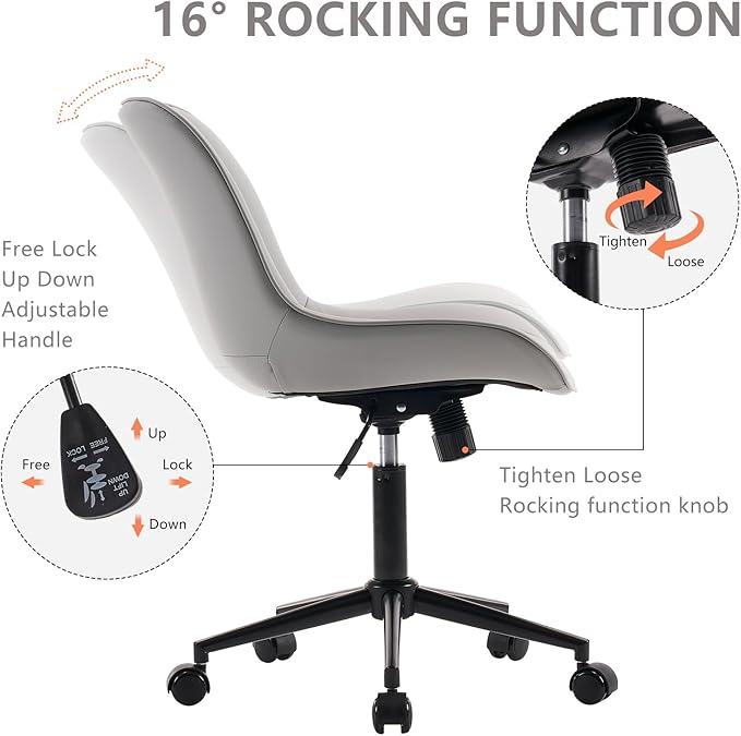 YOUNIKE Desk Chair with Wheels Armless Office Chair Swivel Rolling Task Chair with Back Upholstered Faux Leather Computer Chair Height Adjustable Modern Ergonomic Seat, Loads 300 lbs, Grey - LeafyLoom