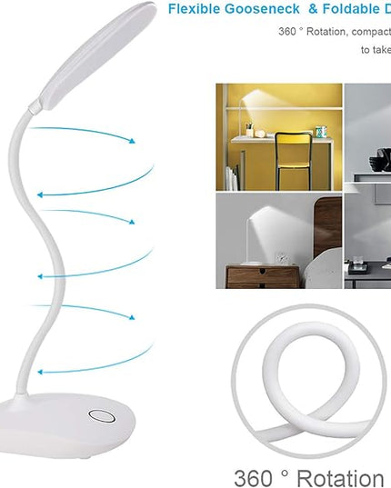 DEEPLITE LED Desk Lamp with Flexible Gooseneck 3 Level Brightness, Battery Operated Table Lamp 5W Touch Control, Compact Portable lamp for Dorm Study Office Bedroom(Set of 2) - LeafyLoom