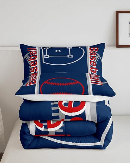 Feelyou Baseball Print Bedding Set Full Size Sports Game Comforter Set for Kids Boys Girls Decor Baseball Gaming Comforter Microfiber Ball Duvet Set Bedroom Quilt Set - LeafyLoom