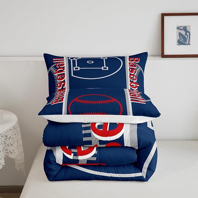 Feelyou Baseball Print Bedding Set Full Size Sports Game Comforter Set for Kids Boys Girls Decor Baseball Gaming Comforter Microfiber Ball Duvet Set Bedroom Quilt Set - LeafyLoom