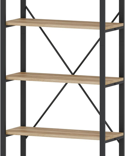 FATORRI 5 Tier Bookshelf, Industrial Wood and Metal Book Shelves for Display, Tall Etagere Bookcase and Rustic Shelving Unit (Rustic Oak) - LeafyLoom