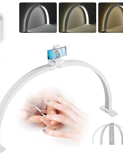 Foldable LED Half Moon Lamp for Nail,38W/3000-6000k Desk Lamp,Lash Lamp for Lash Extension with Storage Bag& Phone Bracket,Led Light for Nails Tech, Stepless Dimming(4700LM&White) - LeafyLoom