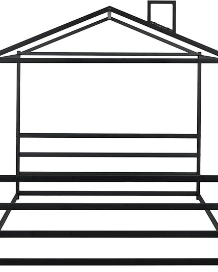Bellemave Queen Size Metal Floor Bed for Kids,Montessori Floor Bed with Roof,House Bed for Boys Girls,Metal House Shape Platform Bed,Black - LeafyLoom