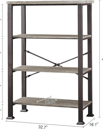 HOMBAZAAR Bookshelf, 4-Tier Vintage Industrial Book Shelf, Rustic Wood and Metal Bookcase and Bookshelves, Free Standing Storage Large Bookshelf for Living Room, Bedroom and Kitchen, Grey Oak - LeafyLoom