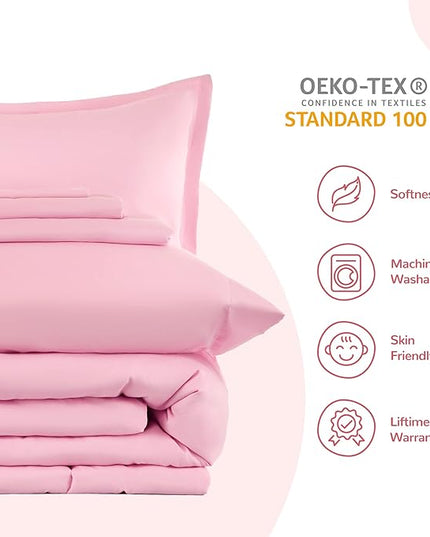 SLEEP ZONE Kids Bedding Comforter Set Full/Queen Size - Super Cute & Soft Kids Bedding 7 Pieces Set with Comforter, Sheet, Pillowcase & Sham (Ballet Pink Color) - LeafyLoom