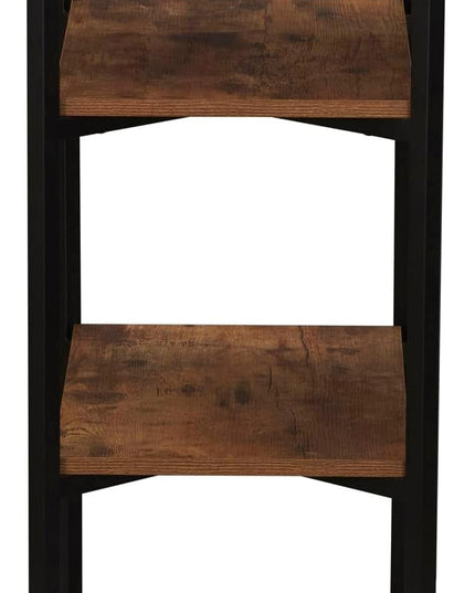 Household Essentials Crown Narrow 4 Shelf Open Storage Bookshelf Rustic Hickory Wood Grain and Black Metal - LeafyLoom