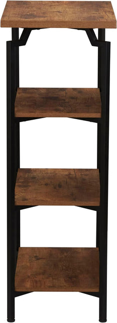 Household Essentials Crown Narrow 4 Shelf Open Storage Bookshelf Rustic Hickory Wood Grain and Black Metal - LeafyLoom