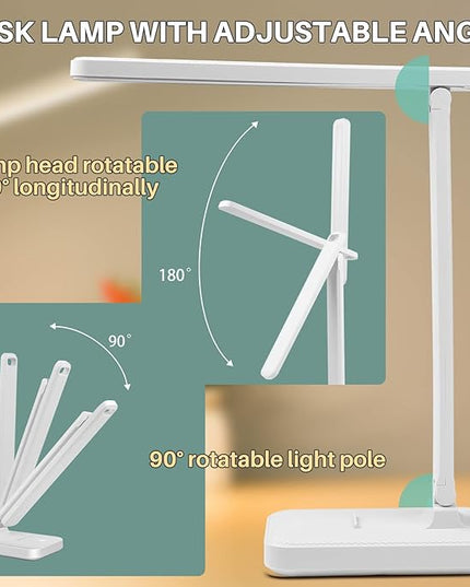 LED Desk Lamp with Touch Control for Reading, No Flicker, 3 Color Modes, Foldable for Table and Eye Caring for Office, Home, Dormitory, USB Interface DC5V 1A - LeafyLoom