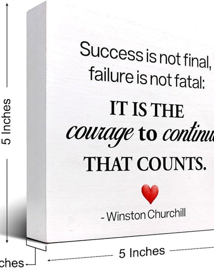 Motivational Wood Box Sign Desk Decor,Success is not Final Failure is not Fatal Wood Plaque Signs,Rustic Positive Wooden Block Sign Decor for Home Office Shelf Desk Table Decoration C1071 - LeafyLoom