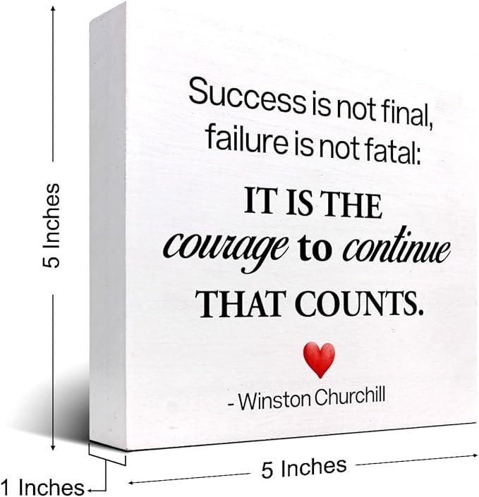Motivational Wood Box Sign Desk Decor,Success is not Final Failure is not Fatal Wood Plaque Signs,Rustic Positive Wooden Block Sign Decor for Home Office Shelf Desk Table Decoration C1071 - LeafyLoom