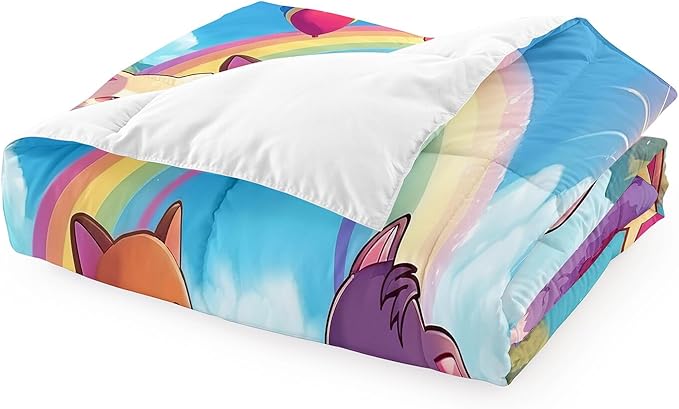 Cat Comforter Set - Cartoon Cat Bedding Sets Twin Comforter Set for Girls Kids Cute Kitty Design Animal Bedding Soft Breathable Cat Quilt for All Season, 1 Comforter 1 Pillowcase - LeafyLoom