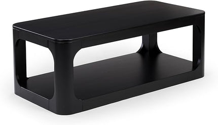 Plank+Beam Forma Coffee Table, Solid Wood 48 Inch Modern Coffee Table with Shelf, Contemporary Center Table with Storage Space, Rectangle Tea Table with Storage, Black - LeafyLoom