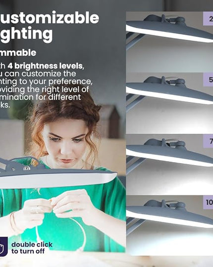 Neatfi XL 2,200 Lumens LED Task Lamp, 24W Super Bright Desk Lamp, 117 Pcs SMD LED, 4 Level Brightness, Dimmable, Task LED Light for Home, Office, Workbench (Non-CCT, Gray) - LeafyLoom