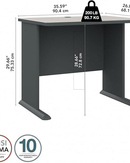 Bush Business Furniture Series A 36W Small Desk in White Spectrum and Slate, Compact Computer Table for Home or Professional Office - LeafyLoom