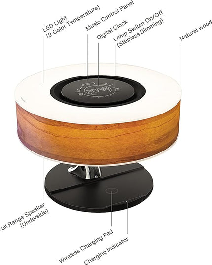 AMPULLA Tree of Aura Smart Bedside Lamp Table Lamp with Wireless Charge and Bluetooth Speaker Dimmable Nightstand Lamp for Bedroom - LeafyLoom
