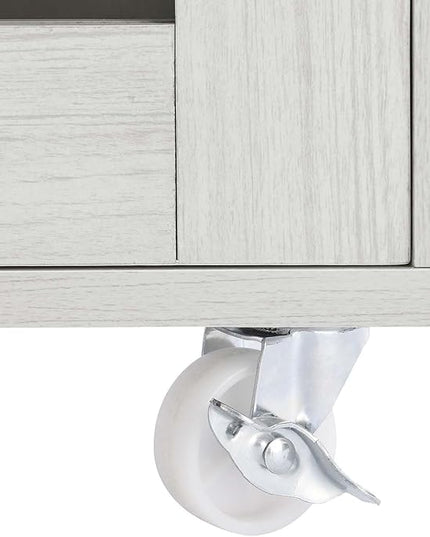 Modway Culinary Rolling Kitchen Cart with Storage in White Natural - 3 Tiers Kitchen Island on Wheels with Towel Bar, Functional as a Coffee Station, Bar Cabinet or Butcher Block Island - LeafyLoom