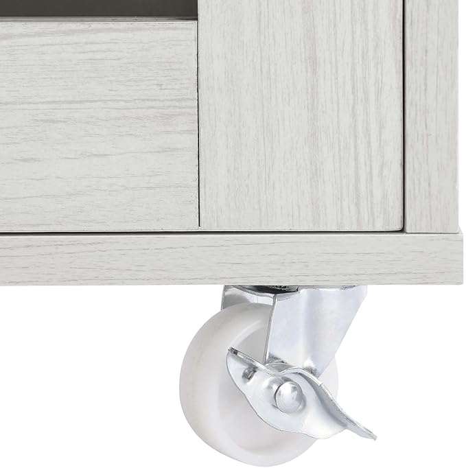 Modway Culinary Rolling Kitchen Cart with Storage in White Natural - 3 Tiers Kitchen Island on Wheels with Towel Bar, Functional as a Coffee Station, Bar Cabinet or Butcher Block Island - LeafyLoom