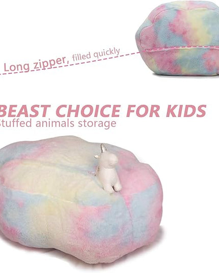 Stuffed Animal Storage Bean Bag Chair Cover for Kids Tie Dye Cat's Paw Bean Bag Cushion for Girls Medium Size Toy Organizer Cover Only Without Filling - LeafyLoom