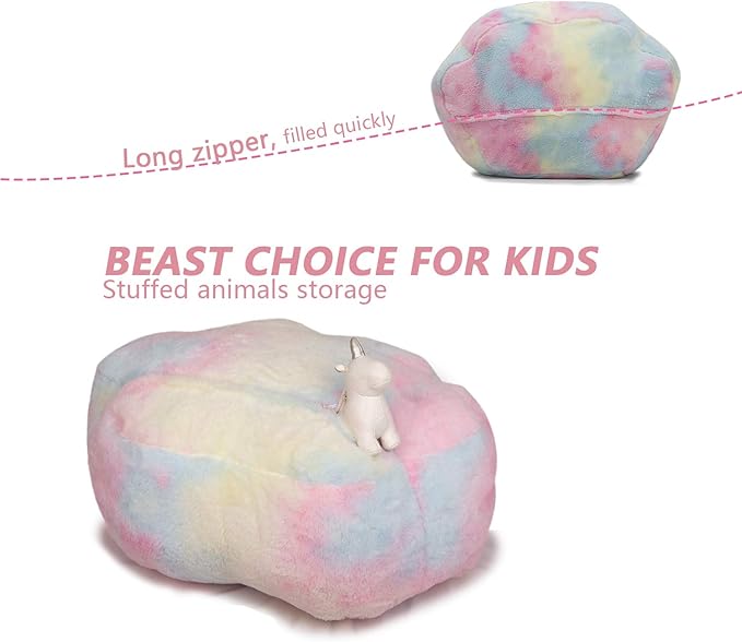 Stuffed Animal Storage Bean Bag Chair Cover for Kids Tie Dye Cat's Paw Bean Bag Cushion for Girls Medium Size Toy Organizer Cover Only Without Filling - LeafyLoom