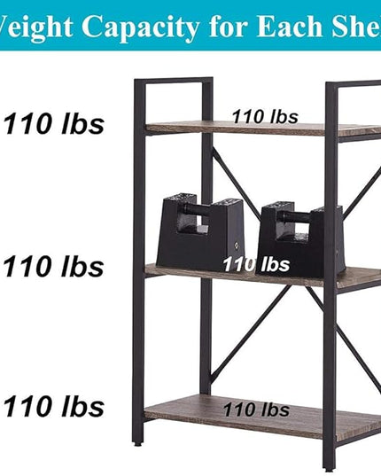BON AUGURE 3 Tier Bookshelf, Small Rustic Book shelf, Short Industrial Wood Metal Standing Bookcase Etagere for Office, Bedroom and Living Room (Dark Gray Oak) - LeafyLoom