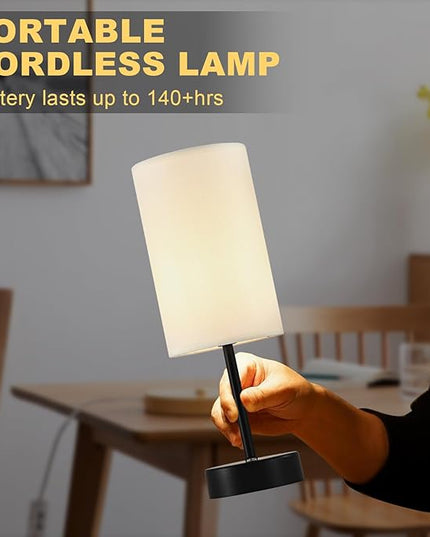 Cordless Table Lamp, Built-in 5000mAh Fast Rechargeable Table Lamp Cordless,Stepless Dimmable Battery Powered Lamp, Wireless Lamp with Memory Function, Lasting 140+H,Black - LeafyLoom