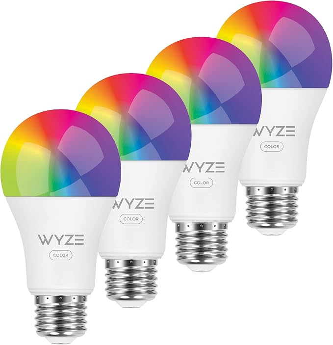 Wyze Bulb Color, 1100 Lumen WiFi RGB and Tunable White A19 Smart Bulb, Works with Alexa and Google Assistant, Four-Pack WYZE