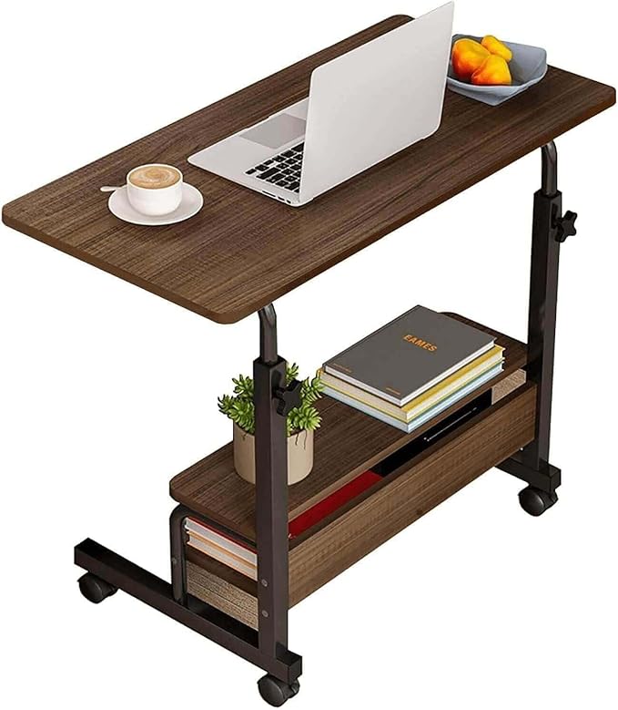 Height Adjustable Home Office Desk Movable Convenient Desk Small Spaces Computer Table Bedside Storage Desk Portable Desk Living Room Sofa Furniture Fashion Desk Size 15.7 * 31.5 Inch Brown - LeafyLoom