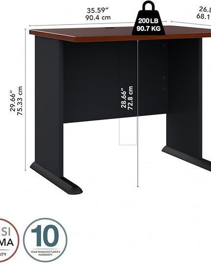 Bush Business Furniture Series A 36W Small Desk in Hansen Cherry and Galaxy, Compact Computer Table for Home or Professional Office - LeafyLoom