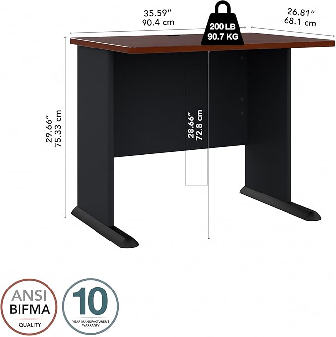 Bush Business Furniture Series A 36W Small Desk in Hansen Cherry and Galaxy, Compact Computer Table for Home or Professional Office - LeafyLoom