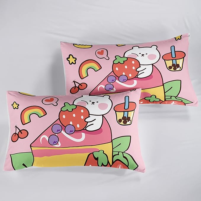 Kawaii Bear Comforter King,Pink Bear Comforter Set for Kids Teens Girls,3Pcs Bedding Set Printed Comforter with 2 Pillowcases,Down Alternative,Soft and Lightweight，King Size - LeafyLoom