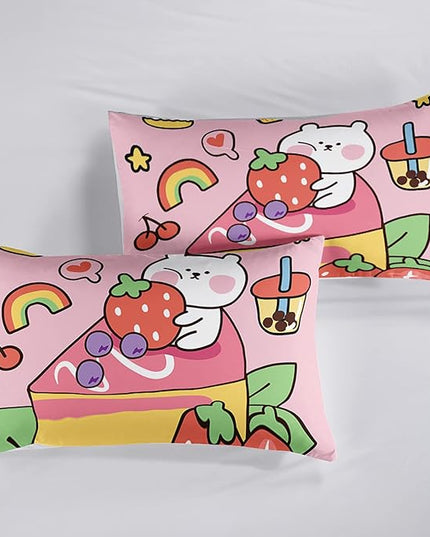 Kawaii Bear Comforter Queen,Pink Bear Comforter Set for Kids Teens Girls,3Pcs Bedding Set Printed Comforter with 2 Pillowcases,Down Alternative,Soft and Lightweight，Queen Size - LeafyLoom
