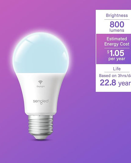 Sengled G2 Smart Light Bulbs That Compatible with Alexa & Google Assistant, Wi-Fi & Bluetooth LED Light Bulbs Dimmable, Led Bulbs 5000K Daylight, No Hub Required, 60W Equiv. 800LM CRI>90, 4 Pack Sengled