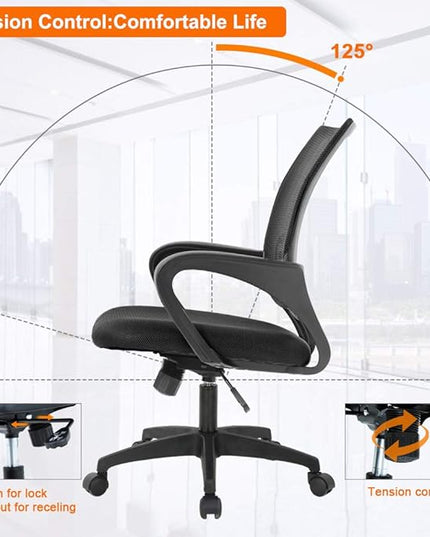 Home Office Chair Ergonomic Desk Chair Mesh Computer Chair with Lumbar Support Armrest Executive Rolling Swivel Adjustable Mid Back Task Chair for Women Adults, Black - LeafyLoom