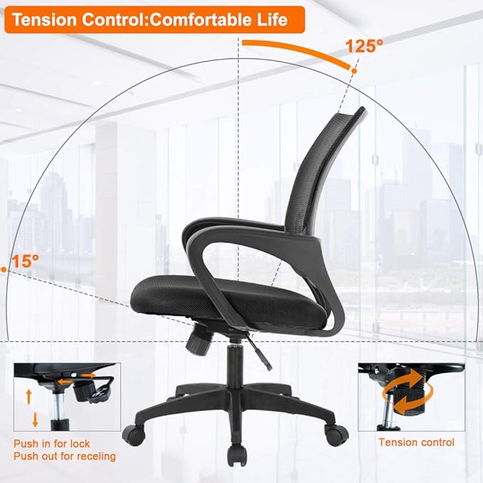 Home Office Chair Ergonomic Desk Chair Mesh Computer Chair with Lumbar Support Armrest Executive Rolling Swivel Adjustable Mid Back Task Chair for Women Adults, Black - LeafyLoom
