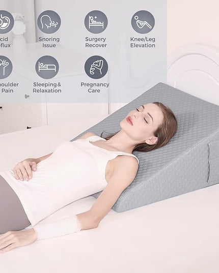 Bed Wedge Pillow for Sleeping 7.5" Memory Foam Wedge Pillow for After Surgery Triangle Pillow Wedge for Acid Reflux Snoring Heartburn GERD Back Support Leg Elevation, Removable Washable Cover - Gray - LeafyLoom