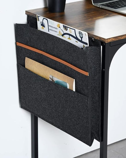 FurnitureR 31.5 inch Small Study Writing Table with Storage Bag Space Saving for Home Office, Modern PC Metal Frame Computer Desk, Black/Brown - LeafyLoom