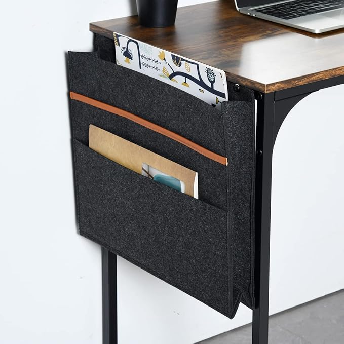 FurnitureR 31.5 inch Small Study Writing Table with Storage Bag Space Saving for Home Office, Modern PC Metal Frame Computer Desk, Black/Brown - LeafyLoom