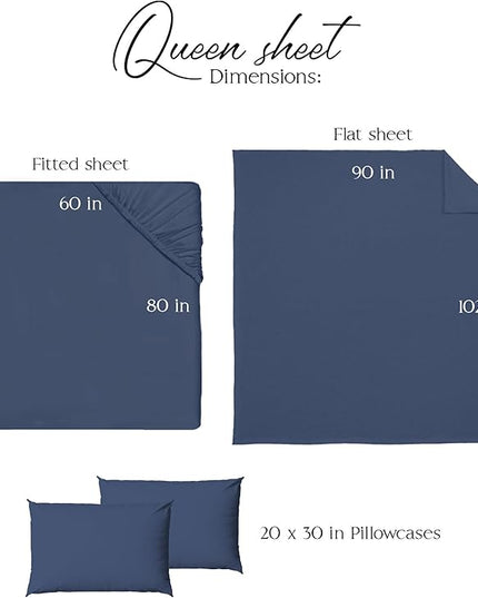 Northwest Ashford Home Essentials Bedding, 4 Piece Queen Size Sheet Set, Estate Blue - LeafyLoom