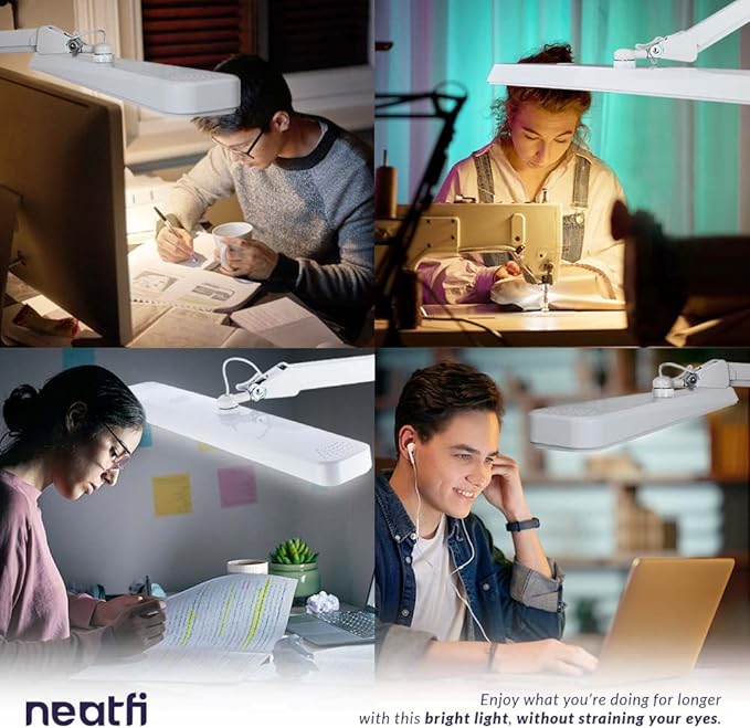 Neatfi (New Model XL 2,500 Lumens LED Task Lamp, 3 Light Modes, 3000-6000K Correlated Color Temperature, 30W Super Bright Desk Lamp, Dimmable, 162 Pcs SMD LED (CCT with Base, White) - LeafyLoom