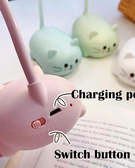 LED Kids Lamp, Mini Cat Table Lamp, Portable LED Night Light, Cute Desk Lamp, Foldable USB Rechargeable Reading Light Children's Bedroom (Blue) - LeafyLoom