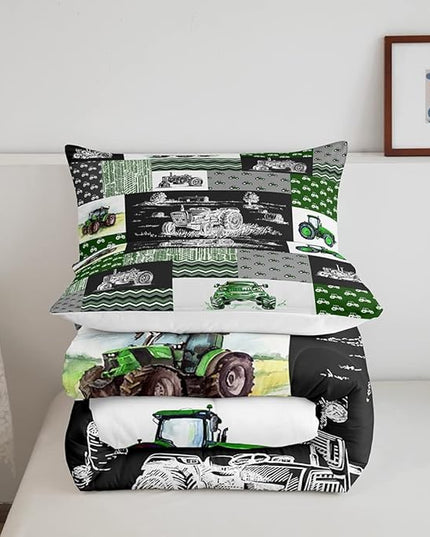 Erosebridal Green Tractor Comforter Set Full Size Farm Vehicle Truck Bedding Set Cartoon Equipment Construction Harvester Down Comforter for Kids Boys Car Bedroom Decor with 2 Pillowcases, Grey - LeafyLoom