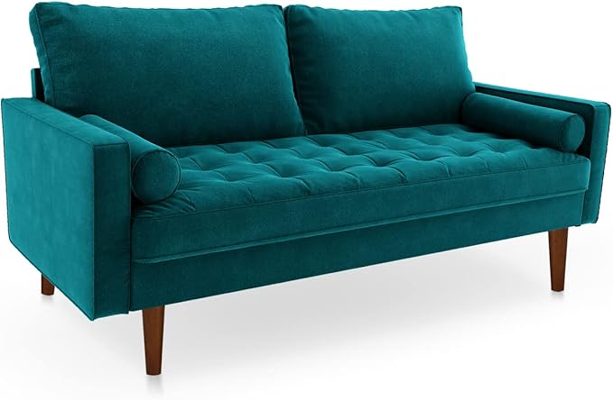 Velvet Furniture for Small Spaces, Mid-Century Modern Loveseats for Living Room, Love Seat Couch Sofas, 70 Inches, Teal Blue - LeafyLoom