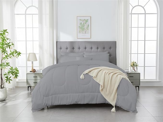 3 Piece Solid Color All Season Bedding Comforter Set Microfiber Soft Lightweight Bedding Set for Kids Teens Adults Room Decor with 1 Comforter and 2 Pillowcases Full - LeafyLoom