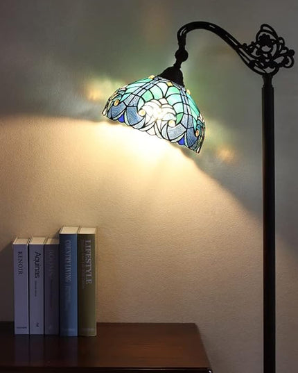 Tiffany Reading Floor Lamp,Stained Glass Gooseneck Floor Light for Reading,Antique Style Tall Standing Lamp for Living Room Bedroom and Office - LeafyLoom