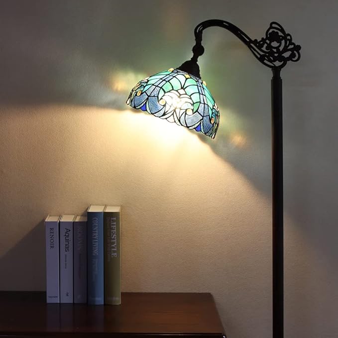Tiffany Reading Floor Lamp,Stained Glass Gooseneck Floor Light for Reading,Antique Style Tall Standing Lamp for Living Room Bedroom and Office - LeafyLoom