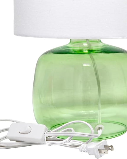 Simple Designs LT2064-GRW Glass Table Lamp with Fabric Shade, Green with White Shade - LeafyLoom