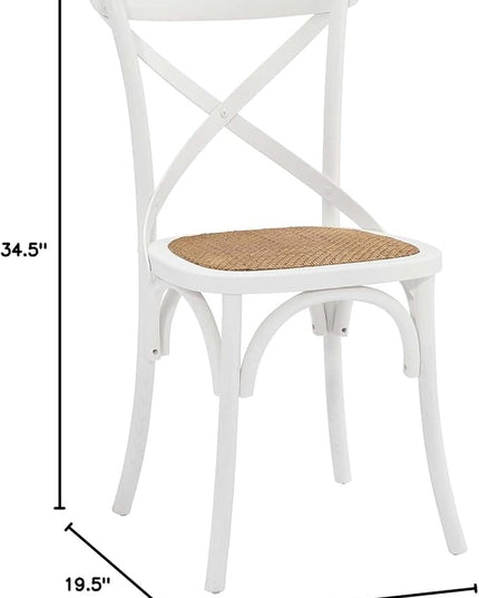 Modway Gear Rustic Modern Farmhouse Elm Wood Rattan Four Dining Chairs in White - LeafyLoom