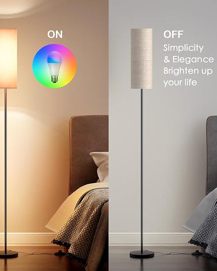 Floor Lamps for Living Room, Modern Floor Lamp with RGB LEDs Bulb,Dimmable Floor Lamp with App Control & Remote Control,Tall Reading Lamp for Bedroom, Living Room, Office,Linen lampshade - LeafyLoom