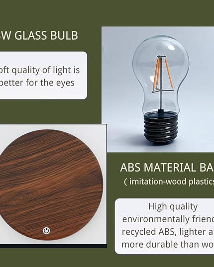 Levitating Bulb Lamp Magnetic Floating Lamp Light Desk Lamp Night Light Table LED for Unique Gifts, Room Decor, Night Light, Home Office Decor Desk Tech Toys (Round-Dark Brown Base) - LeafyLoom