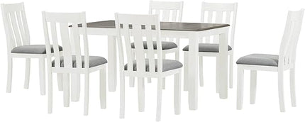 Retro Style 7-Piece Dining Set with Solid Wood Extendable Table and 6 Upholstered Chairs, for Kitchen, Living Room, Home Bar, Easy to Assemble, Gray+ Brown+White - LeafyLoom